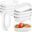 Foraineam 10 Pack White Ramekins, Porcelain Souffle Dishes, Oval Creme Brule Ramekins for Baking, 6 Ounce Dessert Bowls Set for Souffle, Pudding, Quiche, Snack, Custard, Dishwasher and Oven Safe