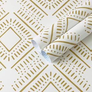 2 x Heroad Peel and Stick Wallpaper Boho Wallpaper Beige Orange Geometric Striped Boho Contact Paper Removable Wall Paper Self-Adhesive for Bedroom Cabinets Decoration Thicken Vinyl 17.3" x 78.7"