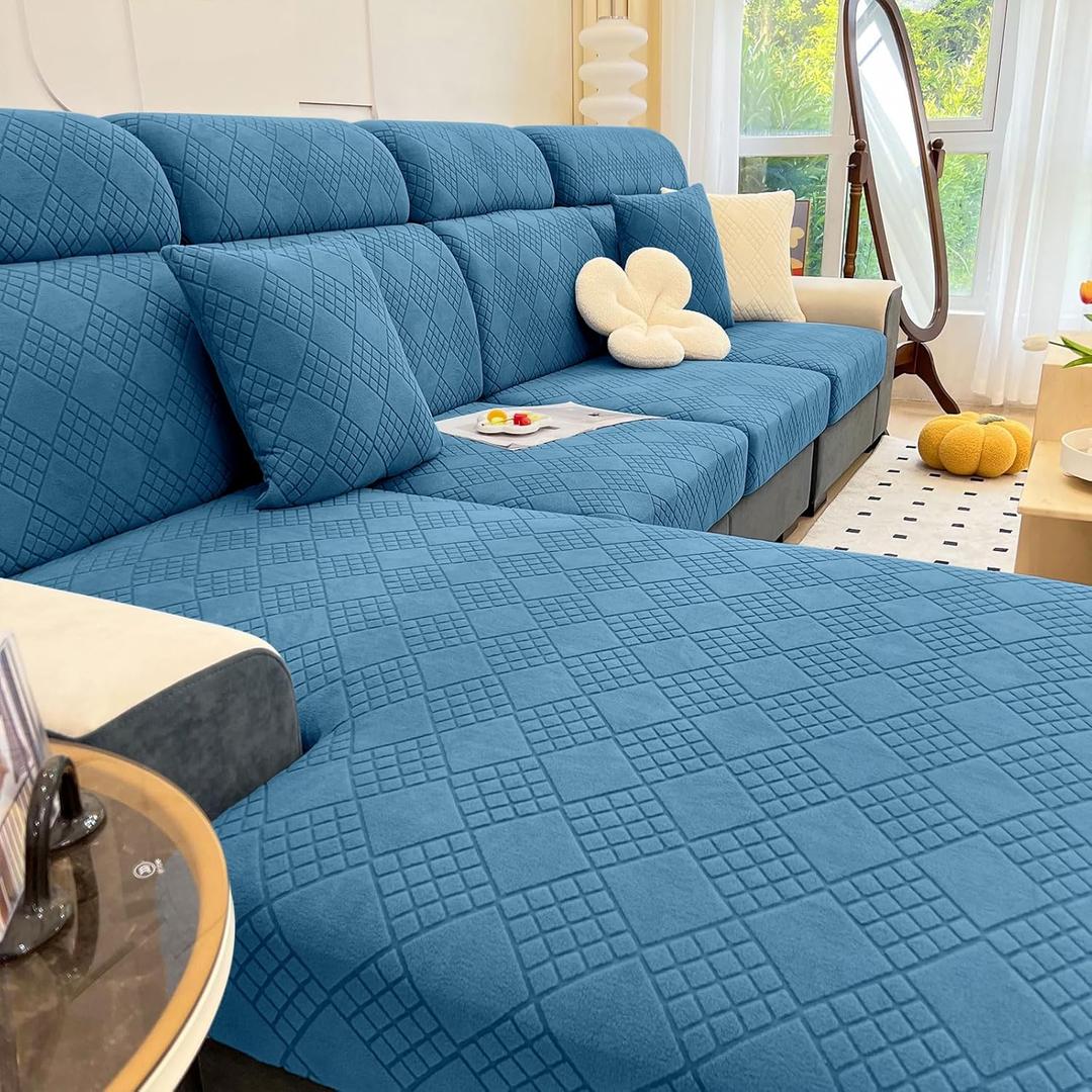 hyha Universal Couch Cushion Covers - Magic Washable Stretch Couch Sofa Covers for 3 Cushion Sofa, Blue