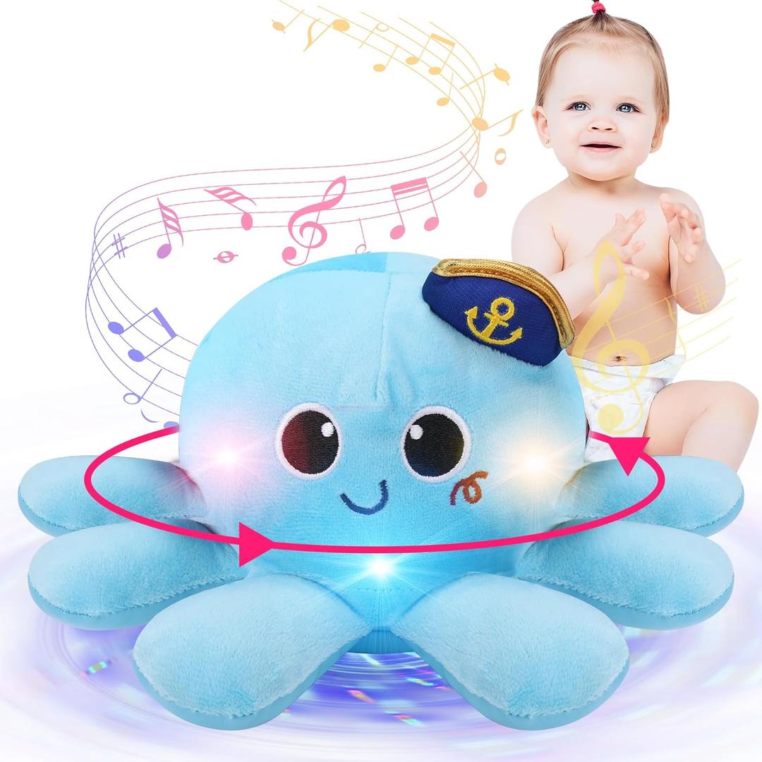 Musical Octopus Baby Toy - Crawling & Rotating Octopus Toy with Recording, Light-Up Voice Control, Clap Hands Awake for 2-6 Year Old Boys and Girls, Tummy Time Sensory Toy (Blue)
