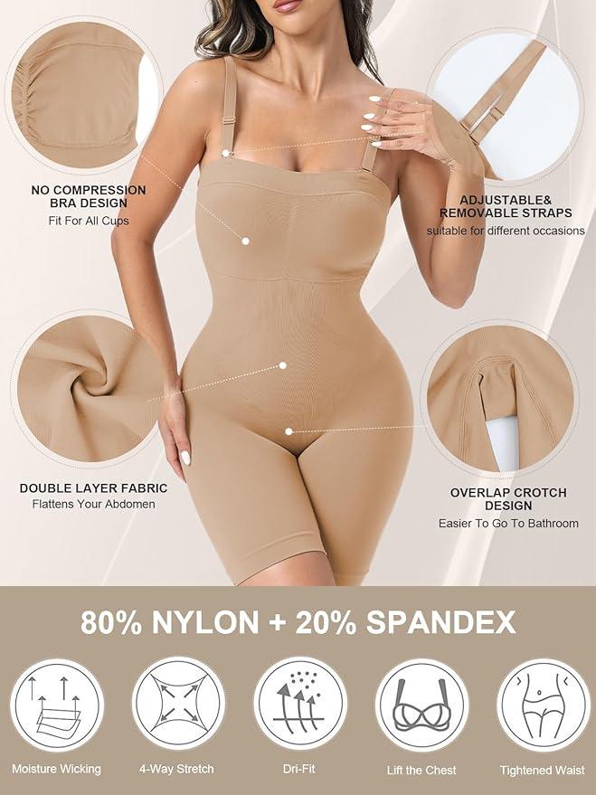 Strapless Shapewear Bodysuit Butt Lifter Body Shaper for Women Under Dress Tummy Control full Body Shapewear, L