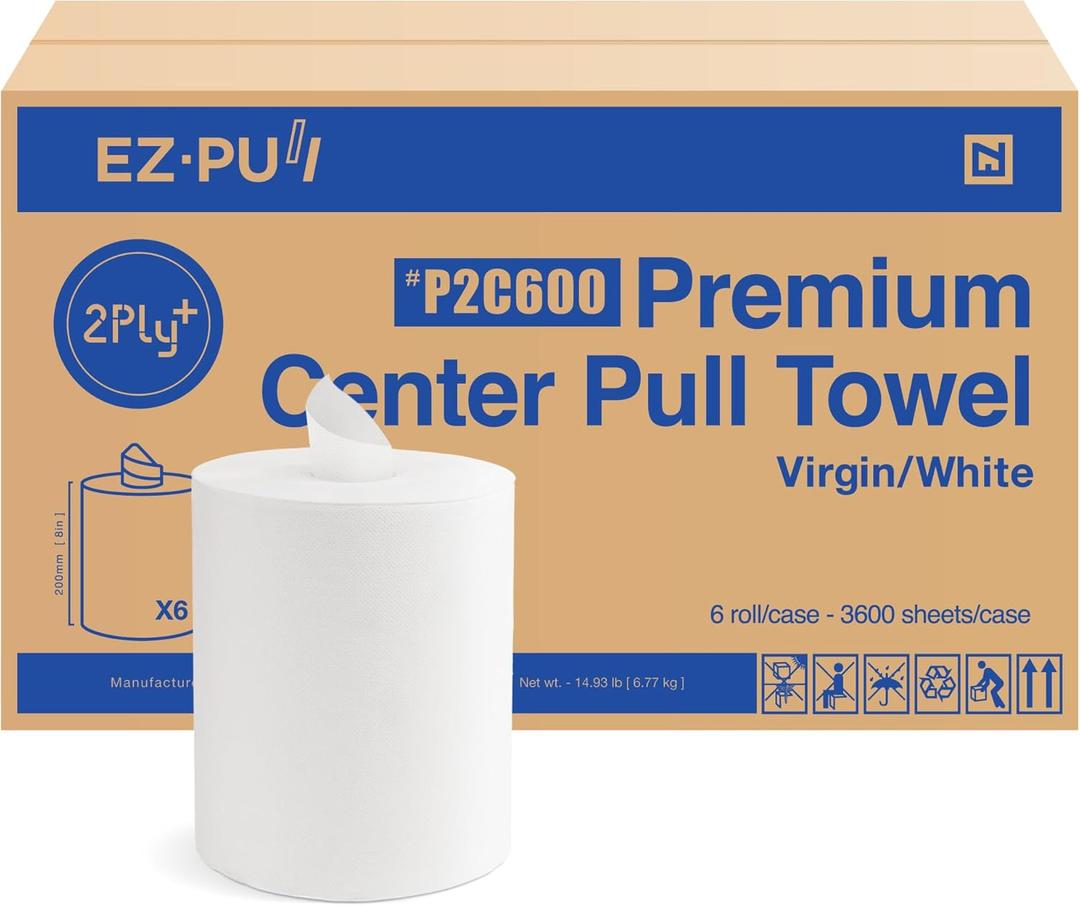 EZ-Pull Premium 2ply+ Centerpull Centerfeed Paper Hand Towels, FSC certified white, 6 rolls x 600 sheets, P2C600