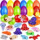 12Pcs Prefilled Easter Eggs with 3D Printed Animals, Easter Basket Stuffers Fillers 3D Printed Toys, Easter Egg Hunt, Party Favors, Surprise Egg Classroom Prizes Gifts for Boys & Girls