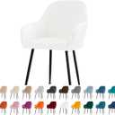 Velvet Curved Back Dining Room Chair Covers with Arms Stretch Swivel Bar Stool Chair Slipcover with Armrest Accent Vanity Kitchen Armchair Cover Office Desk Chair Protector Covers (White, 1PC)