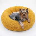 Calming Donut Dogs Beds for Small Dogs Washable,19inch Fluffy Round Puppy Bed for Puppies,Cats & Toy Breeds with Raised Rim,Fits up to 15 lbs Pets,Orange