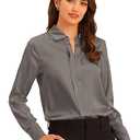 Allegra K Women's Silk Top Elegant V Neck Satin Blouse Long Sleeve Dressy Business Shirt Work Tops 2025 Small Grey Size S