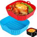 2 PCS Square Silicone Air Fryer Liners - 8 Inch Reusable Air Fryer Pot - Air Fryer Accessories - Air Fryer Inserts for 4 to 7 QT Oven Microwave Accessories (Red + Blue) (Red + Blue)