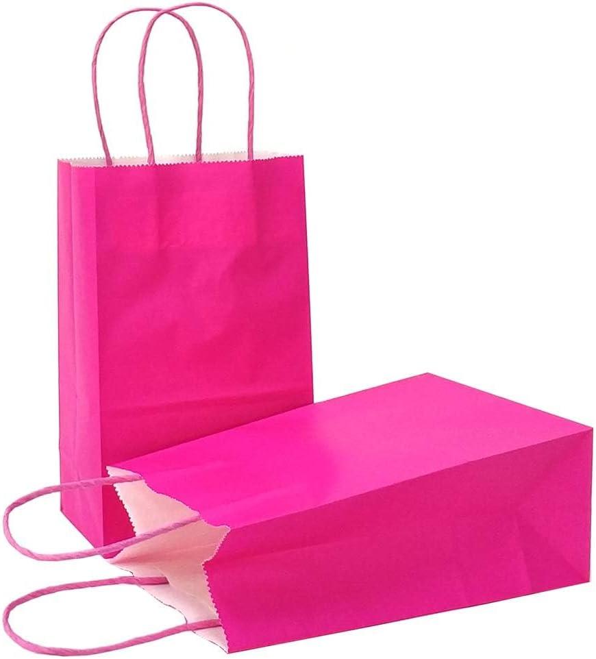 AZOWA Gift Bags Mini Kraft Paper Bags With Handles(Hot Pink, 25 Pcs) (X-Small (Pack of 25), Magenta)