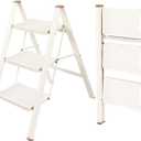 Valeo 3 Step Ladder,Lightweight Folding Step Stool with Wide Anti-Slip Pedal, 330LBS Capacity, Heavy Duty,Sturdy Iron Metal Step Stool for Home, Kitchen, Closet, Adults, Cream White