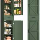 TEENFON Kitchen Pantry Cabinet with 3 Door Shelves & 1 Drawer, Narrow Bathroom Cabinet with Adjustable Shelves, Tall Storage Cabinet for Living Room, Bathroom, Entryway, Green, 11.8"D x 15.7"W x 67"H