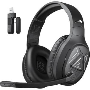 EKSA 2.4GHz Wireless Gaming Headset with Noise Canceling Microphone for PS5, PC, PS4 Bluetooth Gaming Headphones with USB & Type-C Connector, 52Hrs Battery PC Headset for Switch, Laptop, Mobile, Mac, Black
