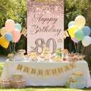 80th Birthday Door Cover 71x35 Inch Elegant Rose Gold Glitter Happy Birthday Banner for Women Sparkling Diamond Number Eightieth Milestone Celebration Party Photo Booth Prop Wall Decor