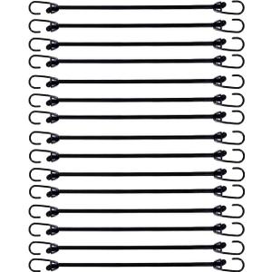 Mini Bungee Cord with Hooks 6 Inch, Plastic Coated, Without Sharp Hook End, 15 Piece