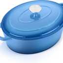 E-far 7QT Oval Dutch Oven Pot with Lid, Enameled Cast Iron Dutch Oven with Dual Handles for Sourdough Bread Baking Cooking, Nonstick Enamel Coated Cookware(Blue), Non-Toxic & Easy Clean