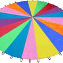 Rainbow Parachute for Kids, Play Parachute Toy with Handles, Parachute Game for Kids Cooperation Group Play and Outdoor Playground Activities, 24FT