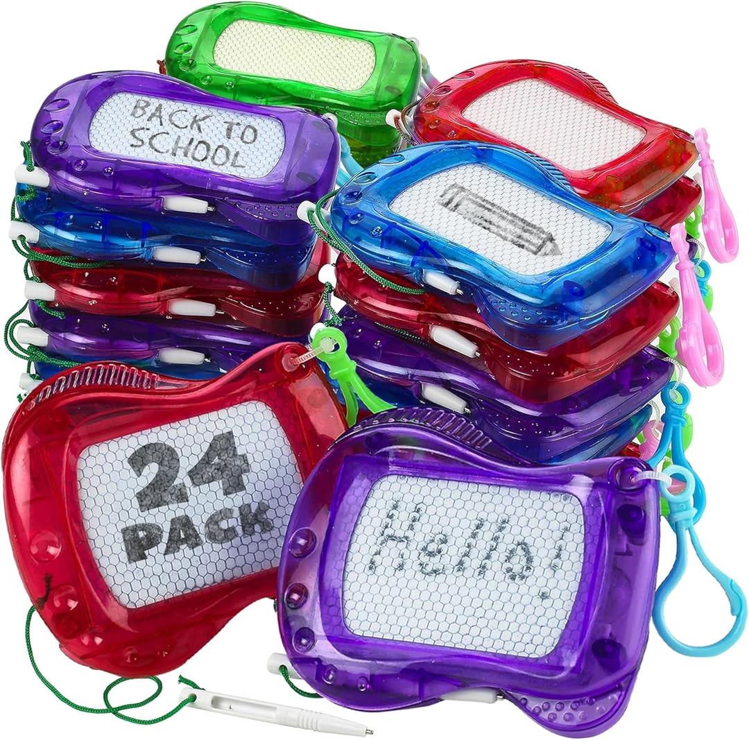 Pack of 24 Mini Magnetic Drawing Board for Kids - Backpack Keychain Clip Drawing Boards, Erasable Doodle Sketch Writing Pad, Birthday Kids Party Favors & Goodie Bags Stuffers
