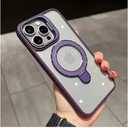 Luxury Ring Magnetic Glass Lens Stand Phone Case for iPhone 16 11 13 14 12 15 Pro Max 16 Plus Clear Protect Cover(for iPhone 14Promax/Dark Purple)