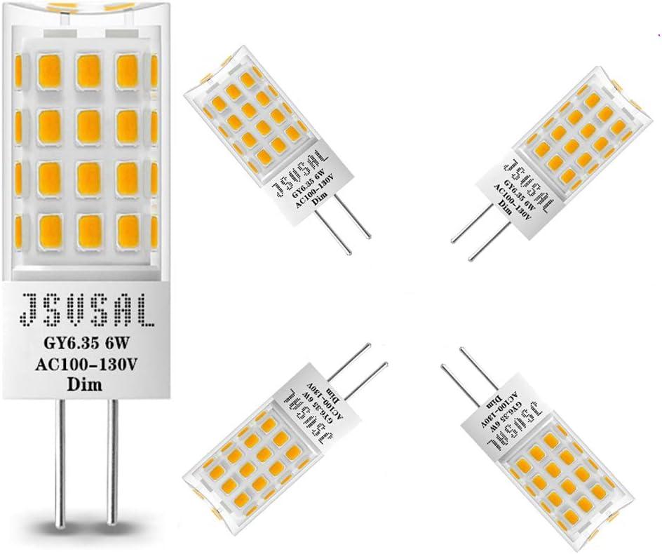 GY6.35 LED Bulb Dimmable, T4 JC Type GY6.35/G6.35 Bi-pin Base,AC 120V Warm White 2700K,6W Equivalent to 50-65W G6.35/GY6.35 Halogen/Xenon/Incandescent Replacement Bulb,4 Pack