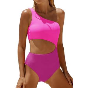 YONIQUE Women's One Piece Swimsuit- One Shoulder Bathing Suit Cutout Tummy Control Swimwear, Medium