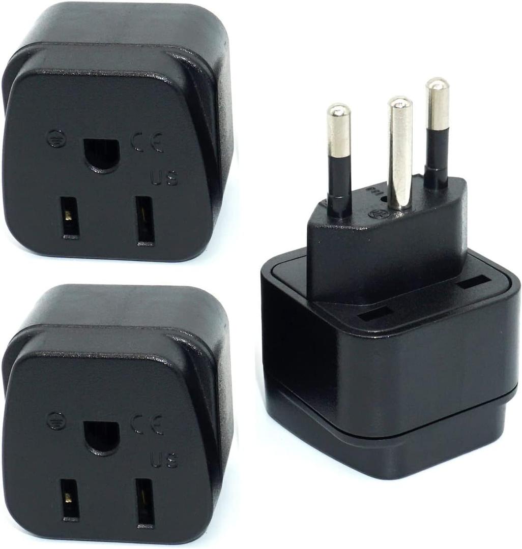 US/Canada/Japan to Brazil (Type N) Plug Adaptor, 3-Pin Type B Grounded USA Plug Convert to 3-pin Brazil Socket (3 Pieces)