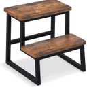 Step Stool for Adults,Holds up to 500Lb,Heavy Duty Sturdy Two Step Stool for Kichen/Bathroom/High beds, Wooden&Metal Frame, Non-Slip Pads (Brown)