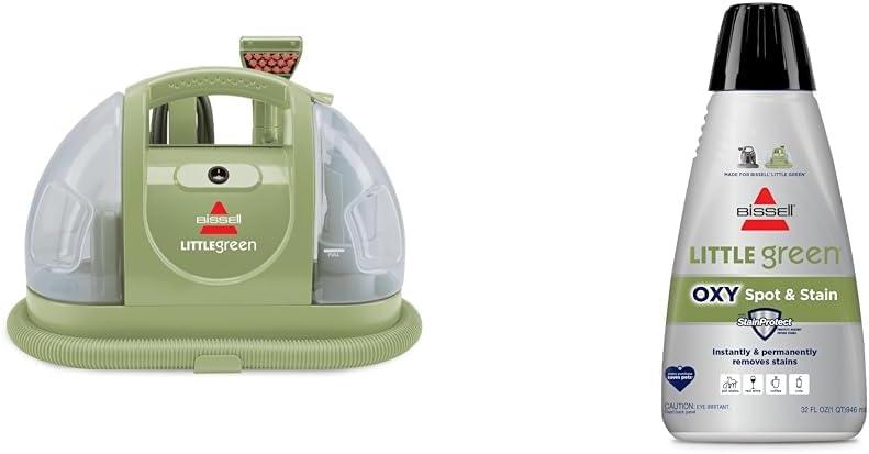 BISSELL Little Green Multi-Purpose Portable Carpet and Upholstery Cleaner, Car and Auto Detailer, Green, 1400B + BISSELL Little Green Spot & Stain Formula for Portable Carpet Cleaners, 2038G