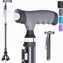 Walking Cane with LED Light for Seniors Men Women, Adjustable Folding Canes for Elderly, Ergonomic Handle & All Terrain Shock Absorbing Base, Walking Sticks for Indoor Outdoor Travel Hiking Support (Black)