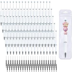 210 Pieces DIY Beadable Pen Bulk Kit  70PCS Ballpoint Pen with Refills & Bags  Perfect for Beads Pens Supplies, Beaded Pens for DIY Crafting  Office Supplies & Teacher Accessories (White)