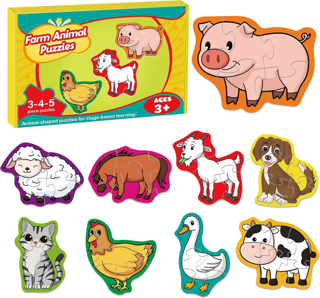 Quilinz 9 Packs Large Piece Jigsaw Puzzles for Toddlers 13,Kids Wild Animal Puzzle Ages 35,Baby Farm Dinosaur Puzzle,Preschool Educational Montessori Toys for 3 Year Old,Kindergarten Matching Puzzle