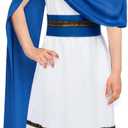 TOGROP Greek Toga Costume for Kids Boys Ancient Greece Mythos Philosopher Rome Nobility Cosplay 8-12 Years Blue