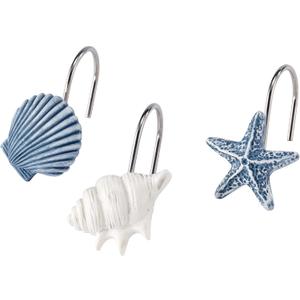 Avanti Linens - Shower Curtain Hooks, Beach Inspired Bathroom Decor, Set of 12 (Abstract Coastal Collection)