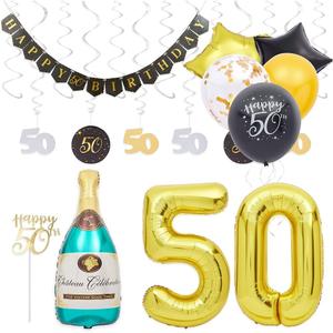 50th Birthday Decorations, Balloons, Cake Toppers and Party Banner (49 Pieces)