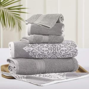Modern Threads 6 Piece Reversible Yarn Dyed Jacquard Towel Set Artesia Damask Gray