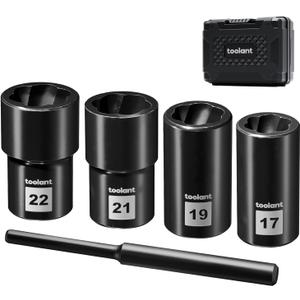 Toolant 5pcs Lug Nut Remover, Bolt & Nut Remover Socket Tool Kit, Stripped Bolt Extractor for Damaged Screws and Bolts
