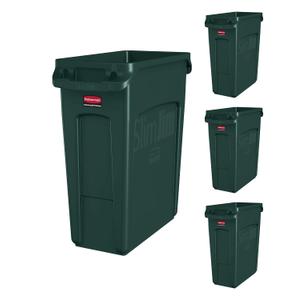 Rubbermaid Commercial Products Slim Jim Trash/Garbage Can with Venting Channels, 16-Gallon, Green, for Kitchen/Office/Workspace, Pack of 4