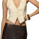 SOLY HUX Women's PU Leather Halter Tank Tops Sexy Deep V Neck Asymmetrical Vest Corset Party Clubwear Pure Apricot Medium