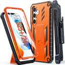 FNTCASE for Samsung Galaxy S25-Plus Case: Military Grade Rugged Cell Phone Cover with Kickstand & Belt Clip Holster | Shockproof TPU Protection Bumper Design for Samsung S24 Plus Cases (Orange)