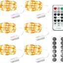 HXWEIYE 6 Pack Fairy Lights Battery Operated with Remote & Timer, 7ft 20LED Mini Firefly Starry Lights Mason Jar Lights for Indoor Outdoor Bottle Tree Party Wedding Thanksgiving(Warm White)