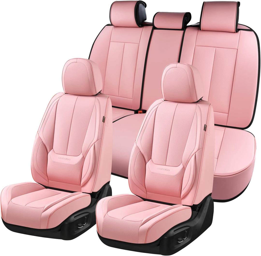 Coverado Car Seat Covers Full Set, Seat Covers for Cars, Pink Car Seat Protector Waterproof, Nappa Leather Car Seat Cushion, Car Seat Covers Front Seats and Back Fit for Most Cars Coverado Car Seat Covers Full Set, Seat Covers for Cars, Pink Car Seat Protector Waterproof, Nappa Leather Car Seat Cushion, Car Seat Covers Front Seats and Back Fit for Most Cars