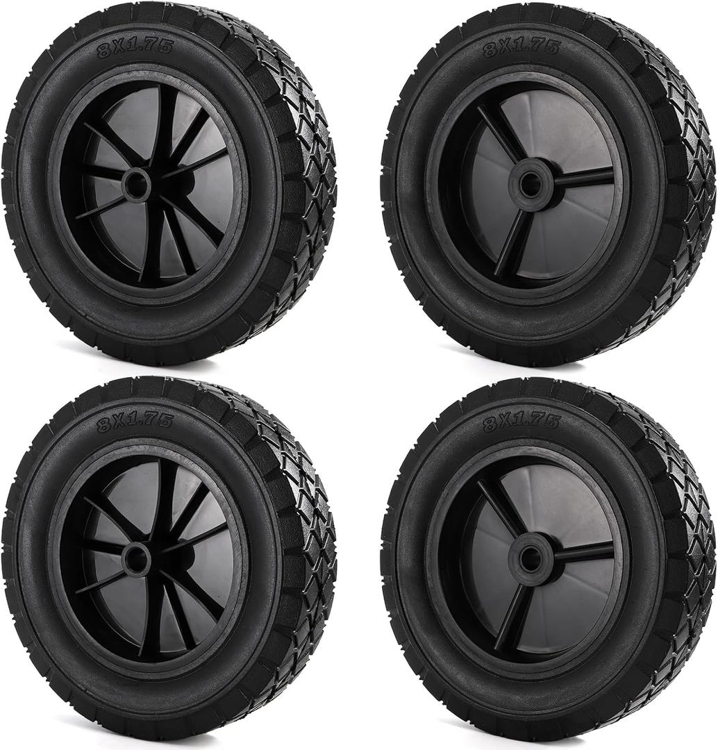 4 Pack 8 x 1.75 Inch Hand Truck Wheels, Universal Rubber Lawn Mower Wheels, Replacement Tires for Compressor, Dolly