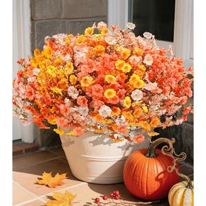 Fake Mums Fall Artificial Flowers Plants for Outdoors Autumn Decoration, 12 Bundles Silk Morning Glory with Eucalyptus Realistic UV Resistant Faux Mums for Outside Planter Yard Garden Home Indoor, Mix, Set of 2 Fake Mums Fall Artificial Flowers Plants for Outdoors Autumn Decoration, 12 Bundles Silk Morning Glory with Eucalyptus Realistic UV Resistant Faux Mums for Outside Planter Yard Garden Home Indoor, Mix, Set of 2