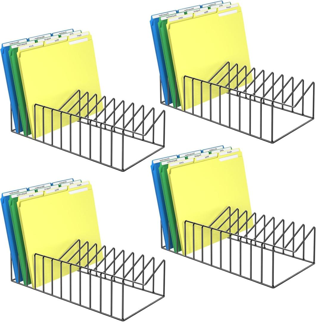 4 Sets 12 Sections Metal Desk Organizer,Office File Holder for Clipboard,Manila Folder,Book & Magazine, Iron Desktop Storage for Kitchen Utensil & Cable,Home Office Organization