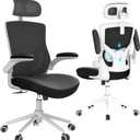 Ergonomic Office Chair with Adjustable Headrest & Lumbar Support - High Back Desk Chair with Flip-Up Arms, 360 Swivel Executive Computer Task Chair (Modern, Black-White Frame)