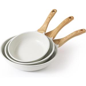 SENSARTE Nonstick Frying Pan Skillets, White Ceramic Coating Omelette Pans, Healthy Cookware Chef's Pan, PTFE & PFAS Free (8+9.5+11 Inch)