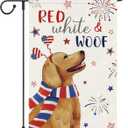 Louise Maelys 4 of July Garden Flag Golden Retriever Dog Red White and Woof Independence Day 12x18 Inch Double Sided Stars and Stripes Small Burlap Yard Sign Outside Outdoor House Decor