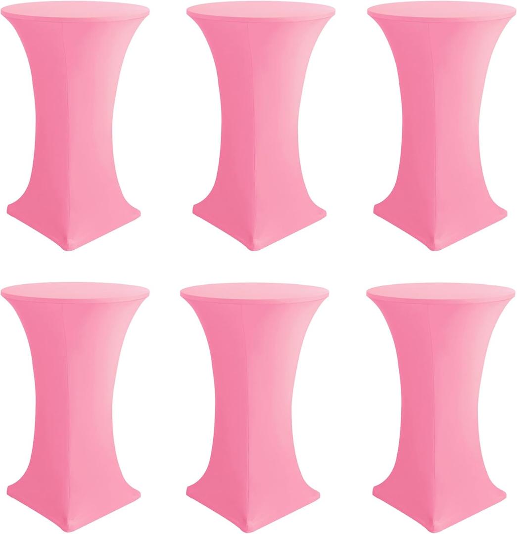 Cocktail Table Covers-Spandex Round High Top Table Cloths 6 Pack 32x43 Inch-Pink Stretch Fitted Bar Tall Tablecloth for Pub Bistro Highboy Party Event Banquet Height Folding Satnding Tables