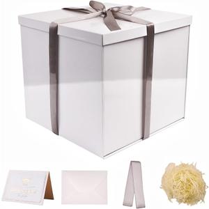 UoeRing Large Gift Box with Lid 12x12x11 Inch,White Gift Boxes for Presents Packaging for Birthdays,Valentine's Day,Mother's Day,Christmas with Ribbon Card Envelope Shredded Paper Fill (Glossy White)