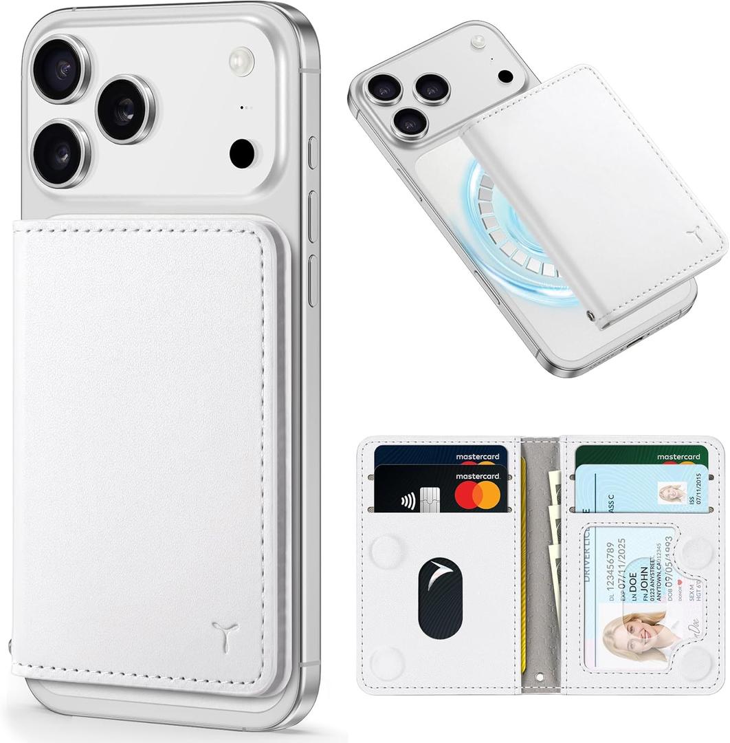 TUCCH for Magsafe Wallet with 6 Card Holders, RFID Blocking [Clear ID Window] PU Leather Men Women Folio Magnetic Phone Wallet for iPhone 17/16/15/14/13/12/Plus/Air/Pro/Pro Max Series, White