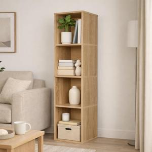 4 Cube Storage Organizer Wooden Bookshelf, 4 Cube Shelf Bookcase, Small Bookshelf Storage Organizer, Narrow Cube Storage Shelf for Bedroom, Small Bookshelf for Living Room and Office (4 Cube)