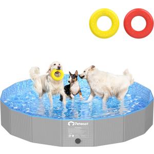 Peteast Foldable Dog Pool with 2 Flying Disks, Durable Hard Plastic Dog Swimming Pools for Large Dogs, Collapsible Pet Pool for Backyard & Indoor, Ideal Kiddie Pools for Dogs and Kids, 71 in